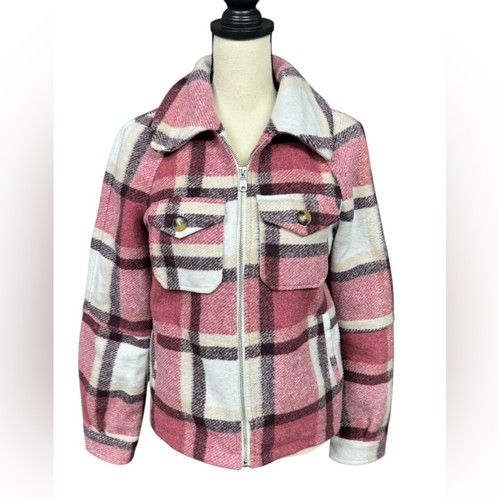 Avec Les Filles oversized plaid zip front jacket size xs nwot
